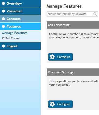 Employee self-service portal showing call forwarding and voicemail settings